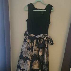R&M Richards Navy and Silver Floral Midi Dress